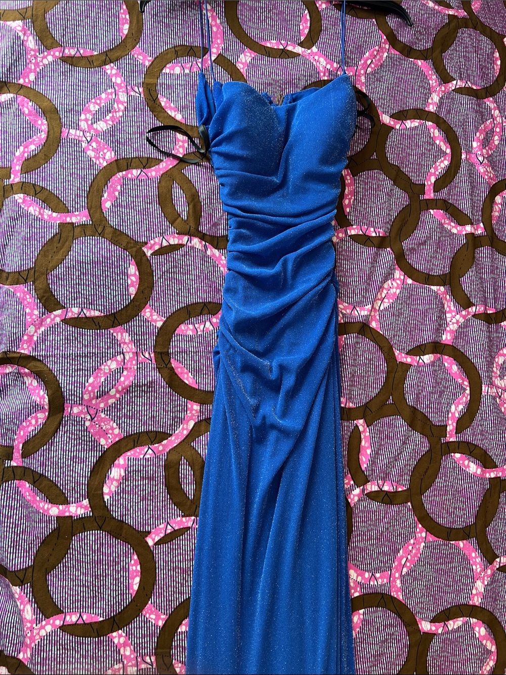 B. Smart Shimmery Royal Blue Ruched Gown